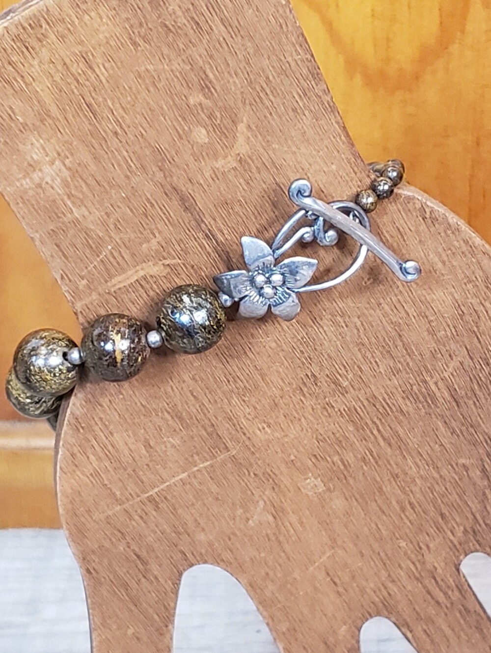 SILPADA 925 Silver & Bronzite Bead Flower Toggle Bracelet